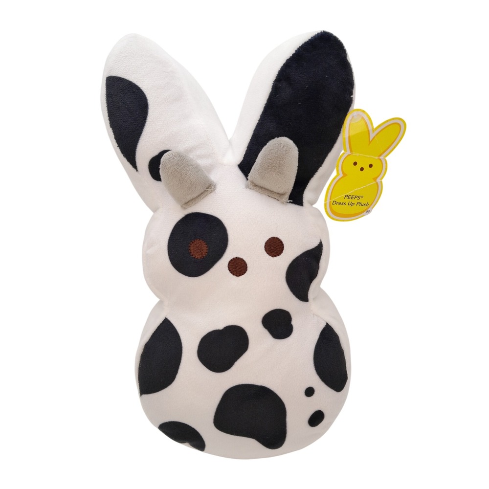 Peeps Dress Up Plush Bunny Cow Black White Spotted Easter Stuffed Animal 213203F
